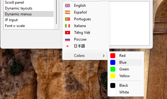 Screenshot showing a popup menu released with the right mouse button.