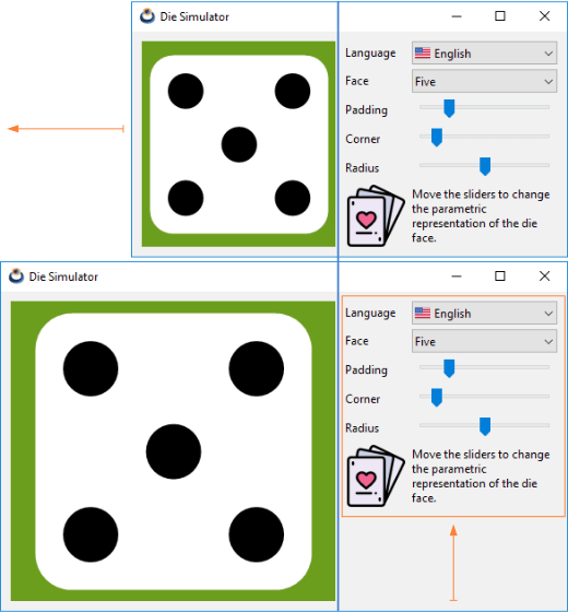 Shows how the oversize is distributed among the controls when resizing the window.