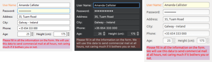 Window where several edit boxes appear, as a form.