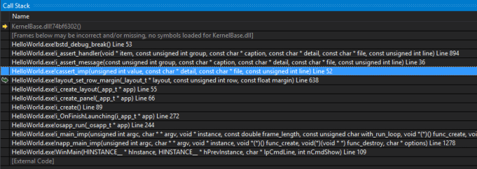 Captura de la pila de llamadas, depurando en Visual Studio