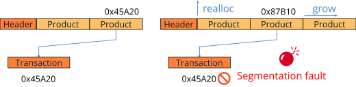 Segment violation error when relocating the memory block that stores the array.