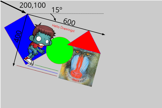 Drawing in which several transformations have been applied.