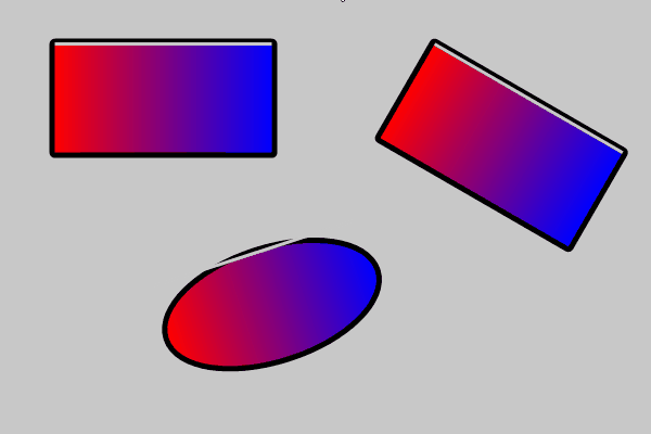 Animation of several figures filled with a linear gradient varying the direction.