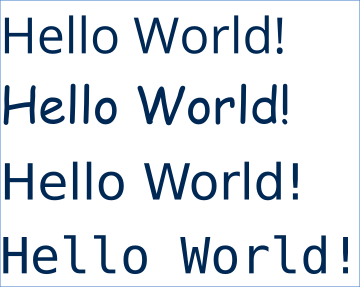 Texto Hello World escrito utilizando diferentes tipografías.