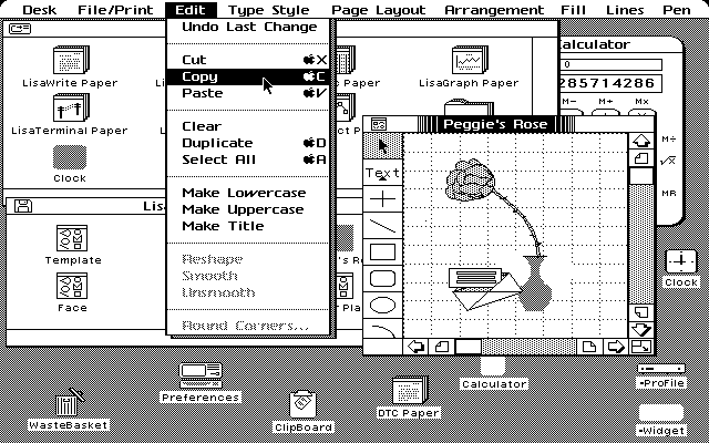 Captura del entorno de escritorio del Apple Lisa.