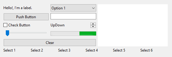 Window with different controls organized in blocks.