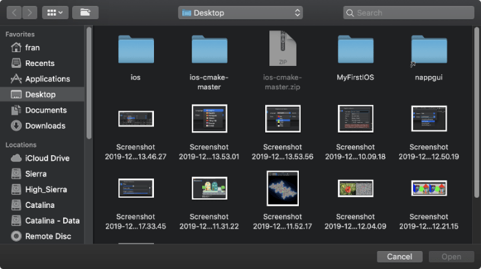 Captura del explorador de archivos en macOS.