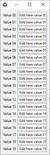 Panel with a list of edit controls.