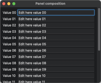 Window with edit controls and scroll bars, macOS version.