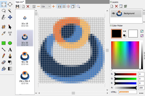 Captura de un editor de imágenes, modificando el icono del programa.