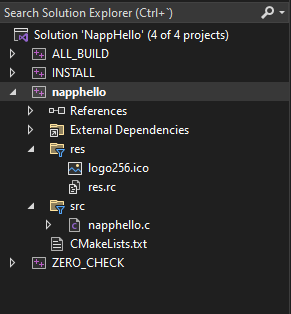 Captura del explorador de soluciones de VisualStudio.