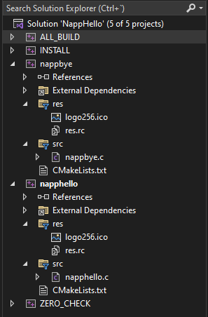 Captura del explorador de soluciones de VisualStudio con nuevos cambios en la solución.