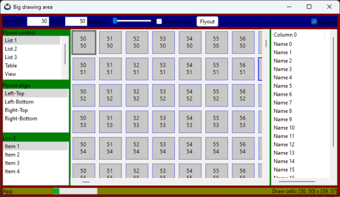 Imagen que muestra una ventana de interfaz, donde se han coloreado los diferentes layouts.