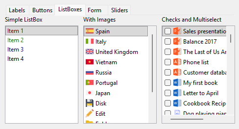 Tab control with associated panels.