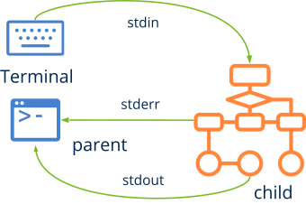 Scheme showing the standard input/output channels of a process.