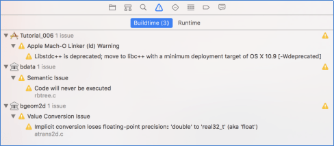 Varios warning del compilador de Xcode.