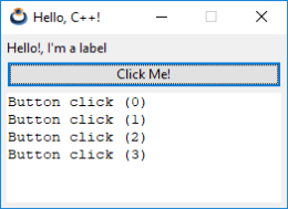 Screenshot of the program Hello, world! in C++, Windows version.