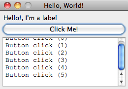 Hello World! running on macOS Leopard.